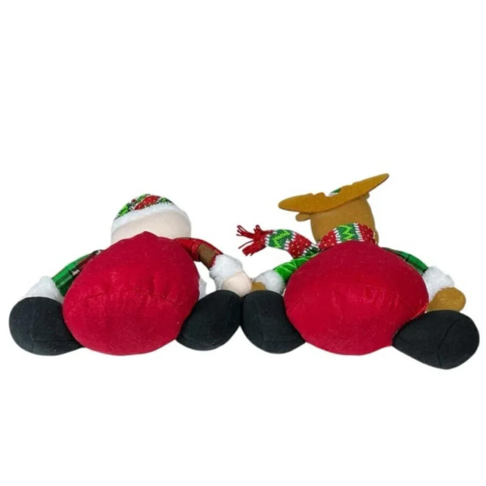 Santa and Reindeer Plush Gnomes Shelf Sitter Christmas Holiday Set Tartan Plaid